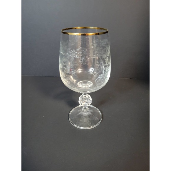 Vintage Etched 6.5" Wine Water 12 oz. Glass Goblet with 22 Karat Rim - Picture 8 of 8